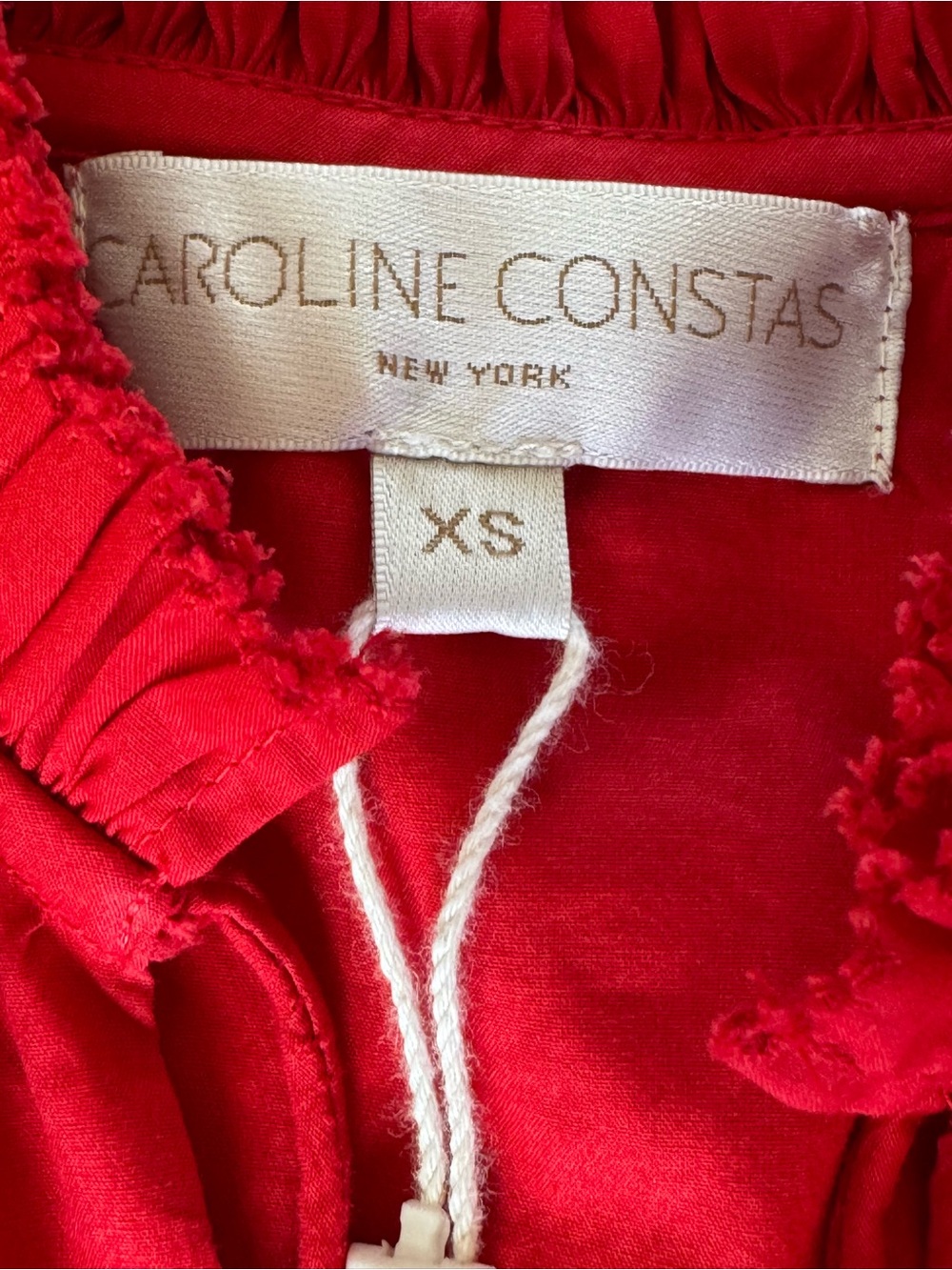 Caroline Constas Red Ruffle Mini Dress XS 100% Cotton Boho Babydoll - Picture 5 of 9